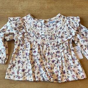 Old Navy Cream Floral Long-Sleeve Ruffle Smocked Top